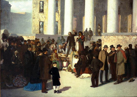 Last Sale of the Slaves, 1860. Acc. # 1939.3.1. Oil on canvas by Thomas Satterwhite Noble, ca. 1871. Missouri Historical Society, St. Louis. N21722. Scan (c) 2000, Missouri Historical Society.